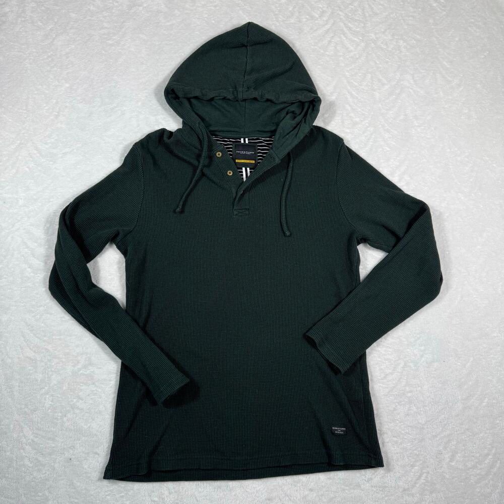 Denim & Flower by Ricky Singh Waffle Knit Hooded Henley Shirt Green Men's M